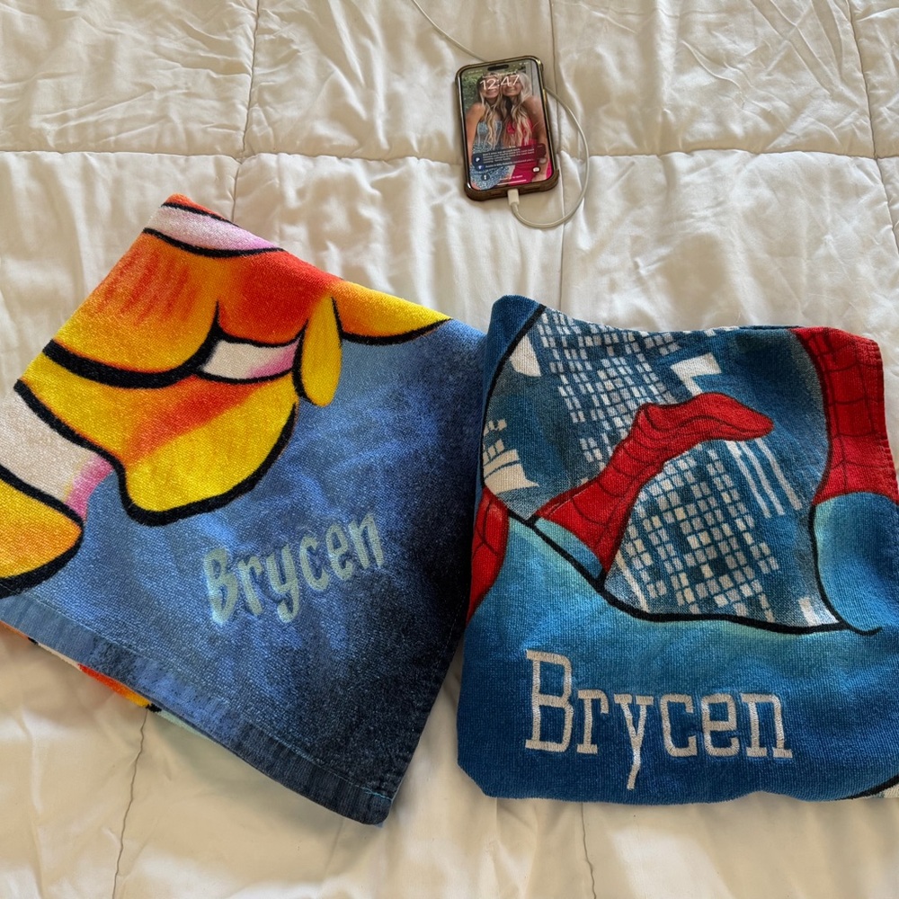 BRYCEN embroidered NEMO fish & SPIDER-MAN Colorful Kids beach Towel Set SUMMER